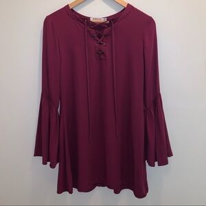 JustFab Tunic Top with Lace Up Neckline Women’s Size Extra Small